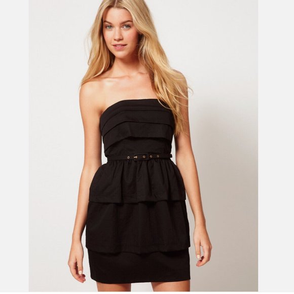NWT Strapless FCUK Belted Ruffle Black Dress - Picture 2 of 9